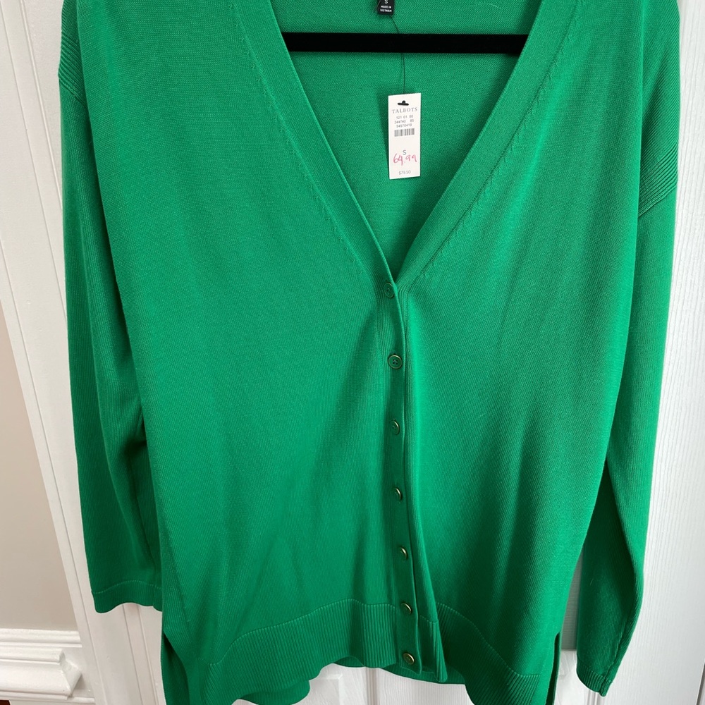 NWT Talbots classic long cardigan in beautiful kelly green